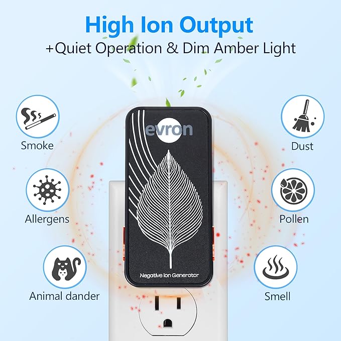 Air Ionizers for Home, Ultra-Thin Filterless Plug-In Negative Ion Generator, Foldable Plug & Dim Amber Light, 20M Ions/Sec, Up to 400 sq ft Coverage (3, Black)
