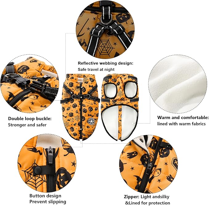 Aiboria Dog Jackets Windproof Outfit Coat Dog Vest Harness Puppy Warm Jacket Halloween Orange 4XL
