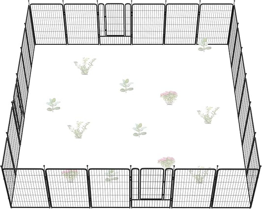 FXW Garden Fence Outdoor for The Yard – 45in(H) x 54.7ft(L) Heavy Duty Metal Animal Barrier for Dog and Rabbit, Decorative Dog Fence, 24 Panels, Black