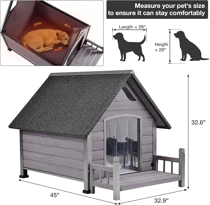 Dog House Outdoor, Chew-Proof Metal Frame Dog Kennel Shelter for Large Breeds,Weatherproof (Grey-I, Large)
