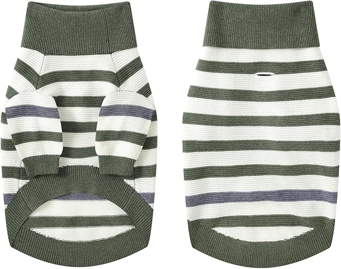 Small Dog Sweater, Knitted Striped Pullover Dog Clothes for Cold Weather, Thick Warm Cozy Stretchy Sweater for Chihuahua, Bulldog, Dachshund, Pug(Green & White Strip, M)