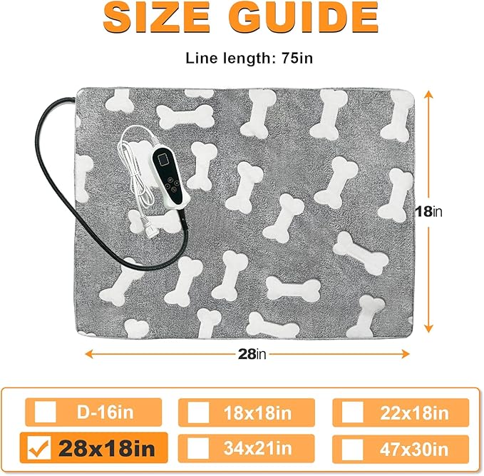 Bestio Dog Heating Pad 28×18 in Upgraded Smart Switch, Added Constant On Function UL&MET Dual Certification Waterproof Heated Dog Cat Bed Anti-bite Wire Rope and Washable Cover - Grey