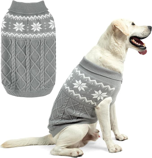 Warm Winter Pink Dog Sweater - Cold Weather Pet Clothes for Small Medium Large Dogs Indoor Outdoor, Soft Classic Knit Puppy Apparel Coat, Grey, ML