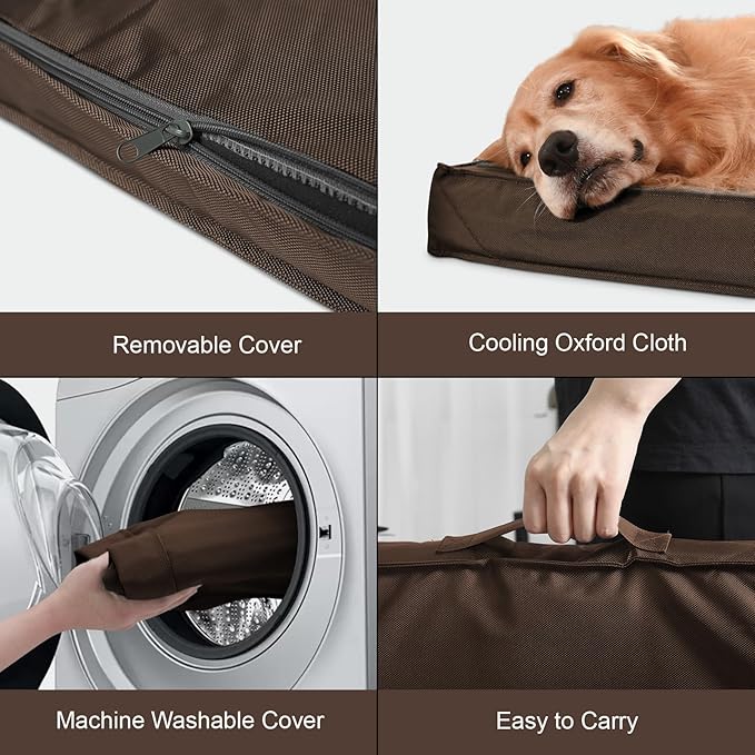 Outdoor All Weather Waterproof Dog Bed, Orthopedic Dog Bed for Extra Large Dogs, Egg Crate Foam Crate Pad with Washable Removable Oxford Cooling Cover, 47x29 Inch, Brown