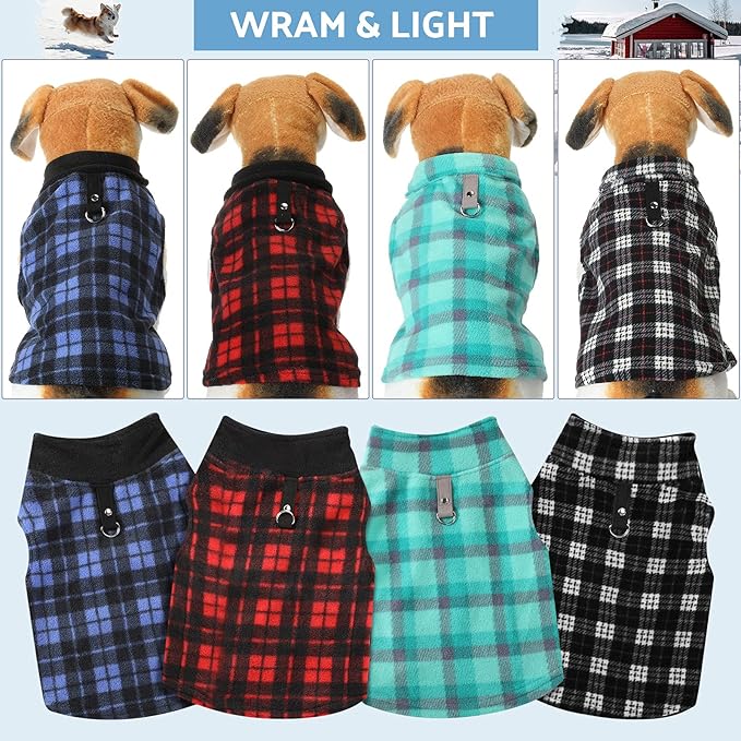 Weewooday 4 Pieces Winter Fabric Dog Sweaters with Leash Ring Soft Fleece Vest Pullover Pet Jacket Warm Dog Clothes Coats for Pet Puppy Cats Chihuahua(XXL(Neck:16.5-17.7” Chest:22.8-23.6”))