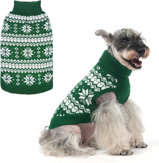 KOOLTAIL Cable Knit Dog Sweater Turtleneck, Cold Weather Pullover Classic Knitwear, Snowflake Pattern Thick Warm Winter Pet Clothes, Dog Christmas Sweater for Small Medium Large Dogs Cats, Green M