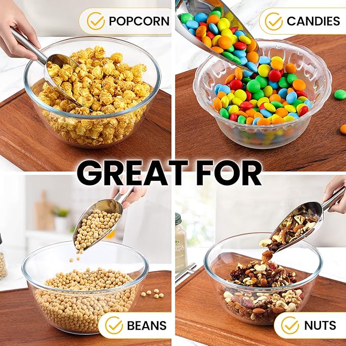 3oz Stainless Steel Ice Scoop for Freezer with Magnetic Hook – Dishwasher Safe Ice Scooper for Ice Machine – Metal Scoop for Ice Bucket, Dog Food, Flour, Canisters