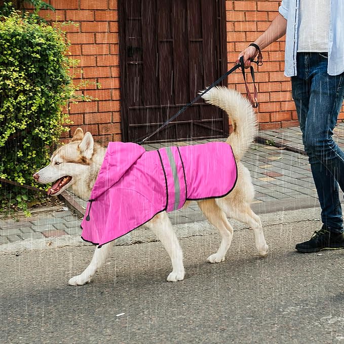 Waterproof Dog Raincoats - Hooded Raincoats for Dogs, Adjustable Reflective Dog Rain Coat, Windproof Dog Rain Jacket Pet Rain Slicker Poncho for Small, Medium, Large Dogs (Medium, Pink)