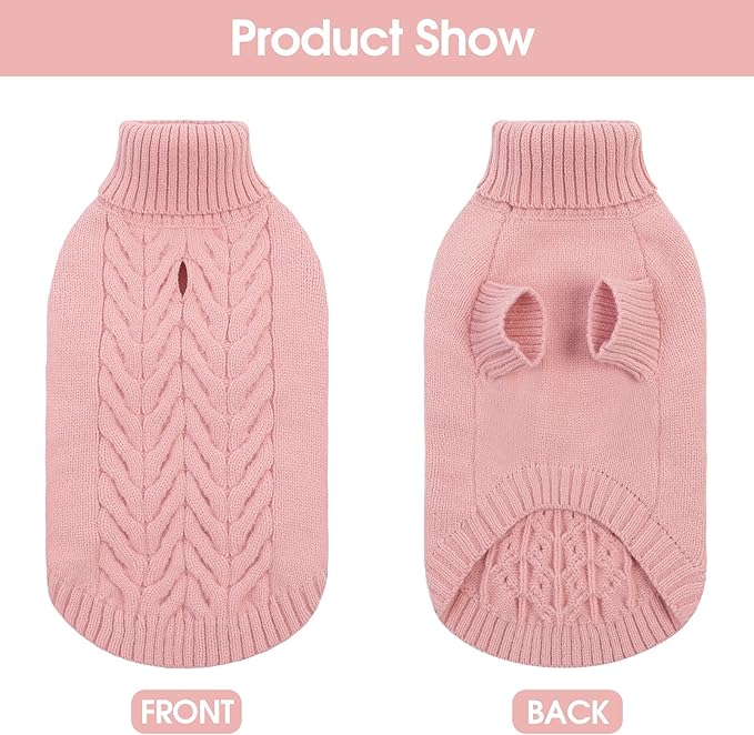 Dog Sweaters for Large Dogs Classic Turtleneck Dog Christmas Sweater Thick Warm Pullover Female Puppy Pet Stretch Knitwear Fall Winter Clothes with Leash Hole(Pink, L)