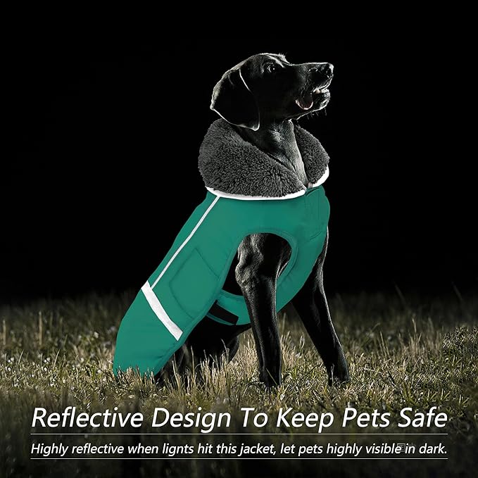 Dogcheer Warm Dog Coat, Waterproof Dog Jacket Christmas Puppy Winter Coat with Buckle, Reflective Adjustable Pet Snow Jacket Turtleneck Fleece Sweater for Small Medium Large Dogs - Pine Green, 3XL