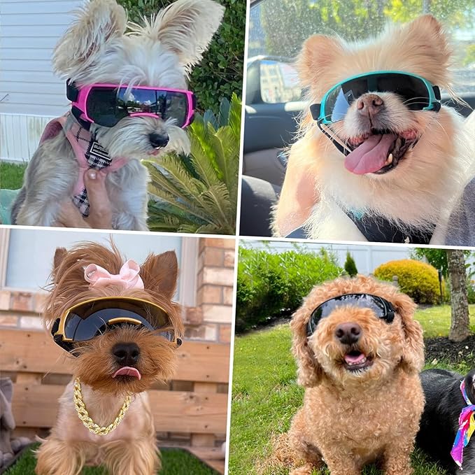 Dog Goggles Sunglasses Small to Medium Breed, Anti-Fog UV400 Lens Puppy Sunglasses, Adjustable Lightweight Doggie Goggles for UV, Wind, Snow, Dust Protection, Black