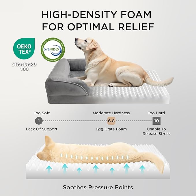 Bedsure Orthopedic Dog Beds Large Sized Dog - Washable Large Dog Cat Bed Waterproof, Comfort Dogs Couch Sofa with Washable Removable Cover, Pet Bed with Nonskid Bottom, Grey, 35"