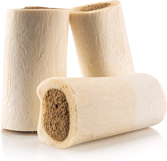 Jack&Pup 3-4" Filled Dog Bones for Small and Large Dogs, Flavored Shin Dog Bones Long Lasting, Stuffed Bone for Dogs, High Protein, Bully Stick Flavor - 4 Pack