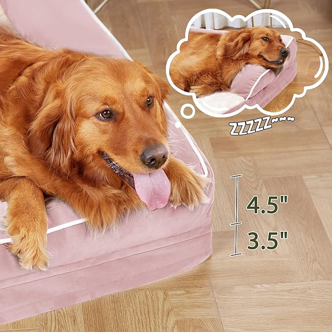 Orthopedic Dog Beds for Extra Large Dogs, Waterproof Egg Crate Foam XL Dog Bed with Sides 45 * 35Inch, Big Dogs Couch Beds with Removable Washable Cover and Nonskid Bottom, Pink
