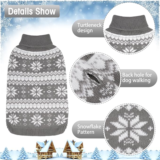 KOOLTAIL Cable Knit Dog Sweater Turtleneck, Cold Weather Pullover Classic Knitwear, Snowflake Pattern Thick Warm Winter Pet Clothes,Dog Christmas Sweater for Small Medium Large Dogs,Grey S