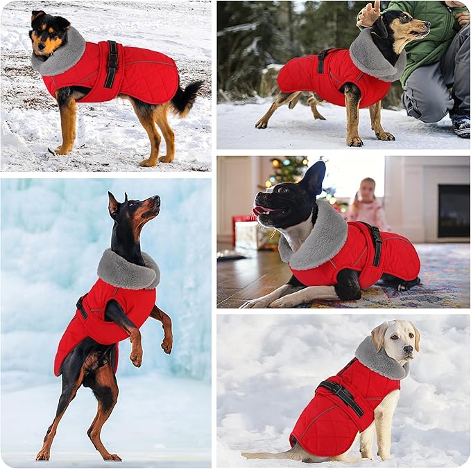 Dog Coat, Waterproof Dog Winter Jacket with Adjustable Buckle, Reflective Turtleneck Pet Snow Vest Warm Fleece Sweater for Small Medium Large Dogs - Red, M