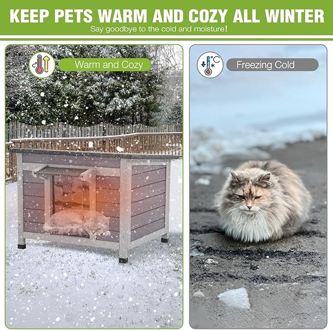 GUTINNEEN Insulated Outdoor Cat House, 100% Weatherproof High Insulated Cat Shelter with Insulated All-Round Thermal Liner, Openable Hinged Asphalt Roof for Feral Stray Barn Cats and Small Animals