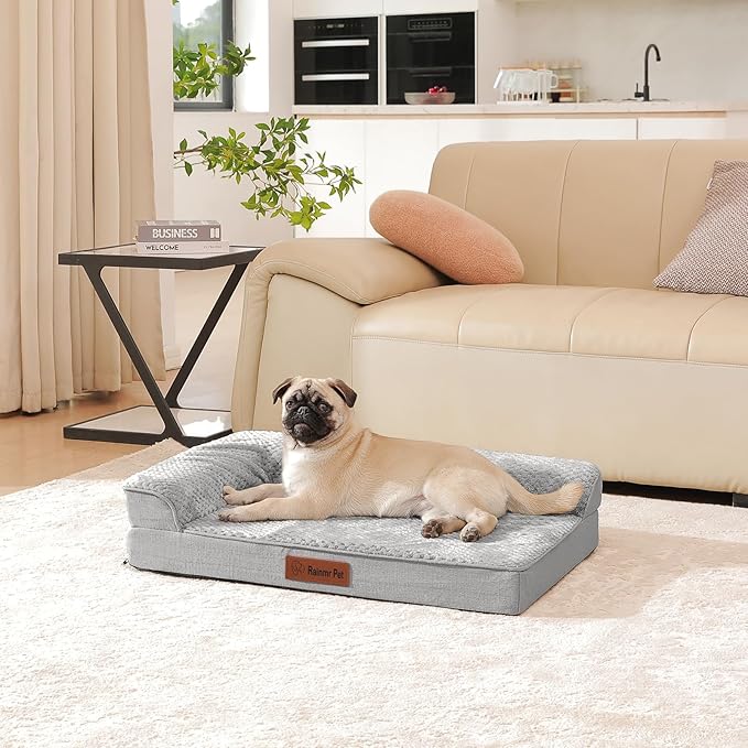 Orthopedic Dog Bed Medium Size Dog, Memory Foam Pet Bed for Medium Dogs, Washable Removable Cover, Nonskid Bottom, Waterproof, 35x23x6 Inches, Light Grey