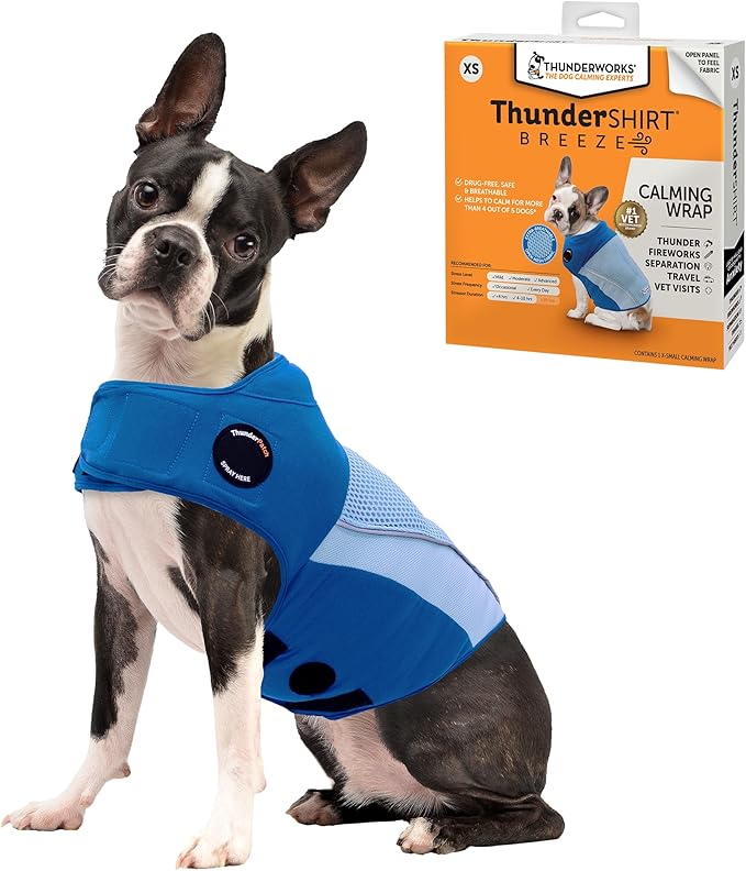 ThunderShirt Breeze for Dogs, X-Small, Sky Blue, Extra Breathable Mesh Fabric, Dog Anxiety Relief Vest for Every Day Stress & Calming During Thunder Storms and Fireworks