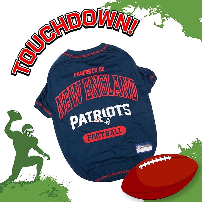 NFL New England Patriots Dog T-shirt X-Large. - Licensed Shirt for Pets Team Colored with Team Logos- Premium Stretchable Materials for the comfort of your Dog & Cat