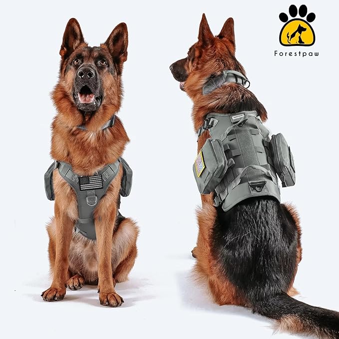 Forestpaw Dog Harness Medium Sized,Tactical Dog Harness with Handle,No Pull Military Style Service Dog Vest with Pockets Adjustable for Medium Dogs,Gray,Chest 19.5-41.5"