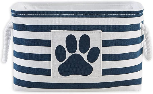 Bone Dry Pet Storage Collection Striped Paw Patch Bin, Small Rectangle, Navy