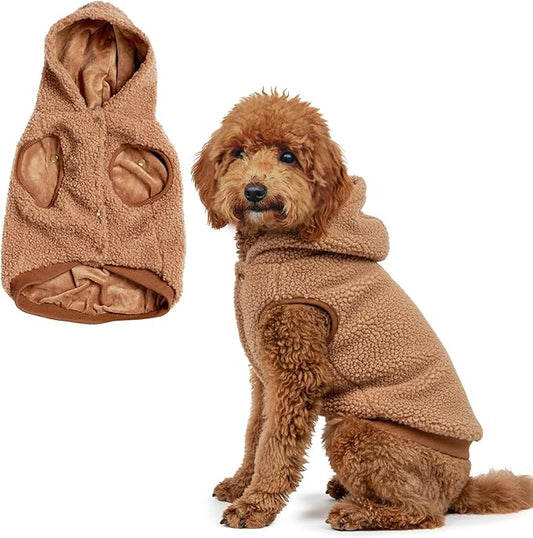 Spark Paws Teddy Dog Sweater, Sherpa Vest with Warm Fleece Lining, Winter Coat Suitable for Small Medium Large XL XXL Breeds - Brown - 2XL