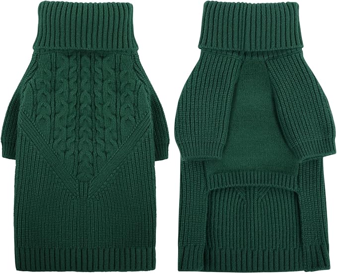 Queenmore XL Dog Sweater, Large Dog Sweaters for Dogs Girl or Boy, Extra Large Dog Christmas Sweater, Winter Big Dog Sweatshirt Knitwear, Pet Chunky Warm Coat for Small Medium Size Dogs, Green XL