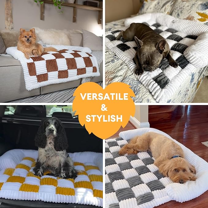 FUNNY FUZZY Pet Couch Covers for Sofa, Dog Couch Bed for Furniture Protector, Pet Bed Mat, Couch Cover for Dogs Washable with Non Slip, Small, Brown