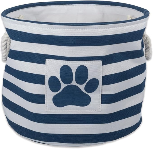 Bone Dry Pet Storage Collection Striped Paw Patch Bin, Small Round, Navy