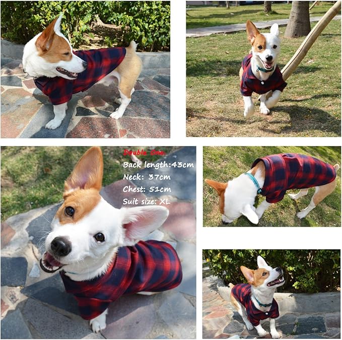 Koneseve Dog Shirt, Pet Plaid Clothes Shirt T-Shirt, Sweater Bottoming Shirt for Small Dog Cat Puppy Grid Adorable Wearing Stylish Cozy Halloween,Christmas Costumes (Red;3XL)