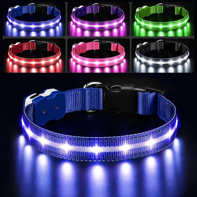 PcEoTllar Light Up Dog Collars, Led Dog Collar, Rechargeable, Night Walking, Waterproof, Glow in The Dark Dog Collars Light for Large Small Medium Dogs, Blue s