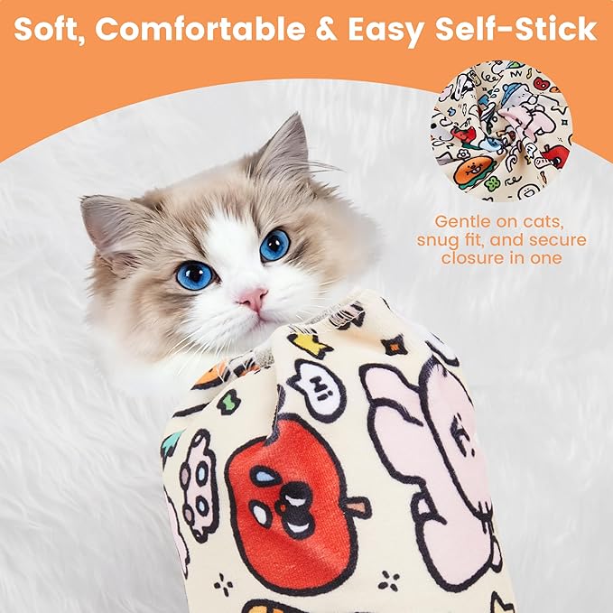Cat Grooming Wrap – Self-Adhesive Burrito for Stress-Free Nail Trimming, Grooming & Medication – Soft, Machine-Washable, Fits Cats up to 15 lbs