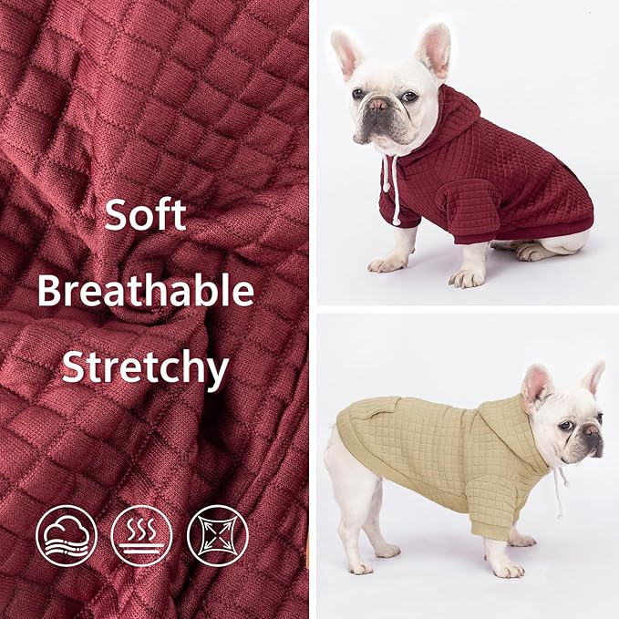 2 Pack Dog Hoodie Sweaters for Small Medium Dogs Warm Dog Clothes for Large Dogs Soft Waffle-Like Laminated Sweatshirt Bulldog (Brown+Wine Red, M/L (Back: 17",Chest: 24.5", Neck: 14.5"))