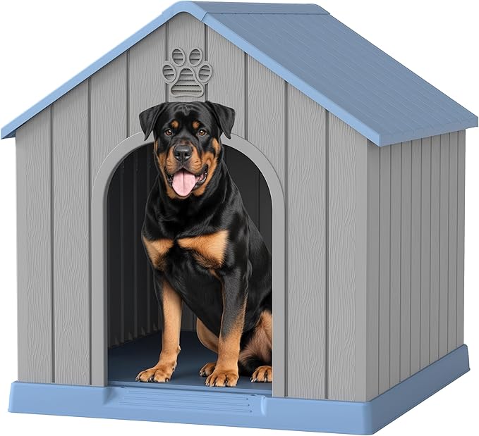 Large Dog House for Outdoor & Indoor, Waterproof Puppy Shelter with Air Vents & Elevated Floor, Easy Assemble Sturdy Dog Kennel for Large Dogs(Blue,36.2''L×38''W×38''H)
