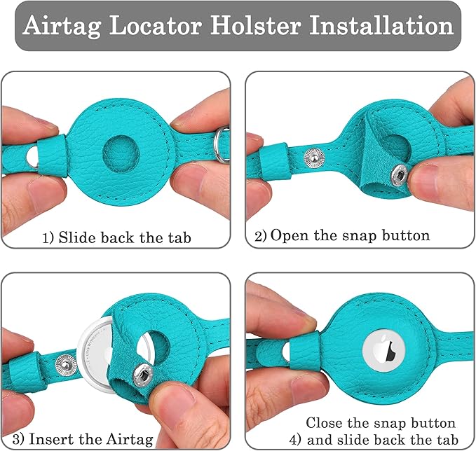 OOPSDOGGY Cat Collar for AirTag Holder, Leather Kitten Collars with Elastic Strap & Bell, Non Breakaway Adjustable Small Pet Collars for Indoor & Outdoor for Boy, Girl (Light Blue)