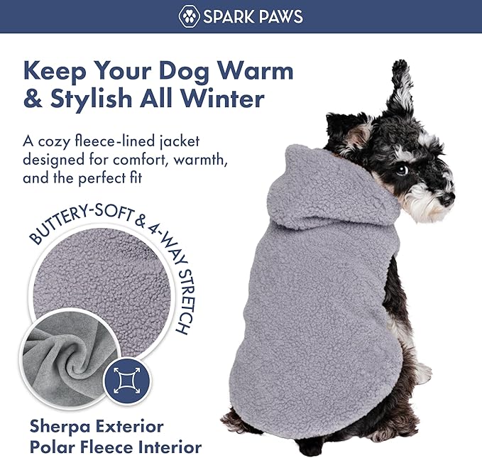 Spark Paws Teddy Dog Sweater, Sherpa Vest with Warm Fleece Lining, Winter Coat Suitable for Small Medium Large XL XXL Breeds - Grey - L