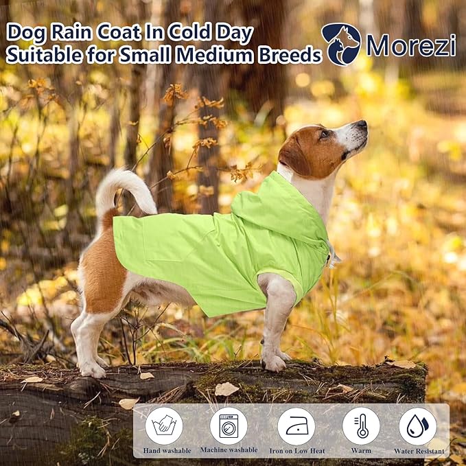 Dog Raincoat rain Jacket Dogs Waterproof fit for Small Medium Breeds Zipper Closure Pocket Storage in Cold Day - Light Green - XL