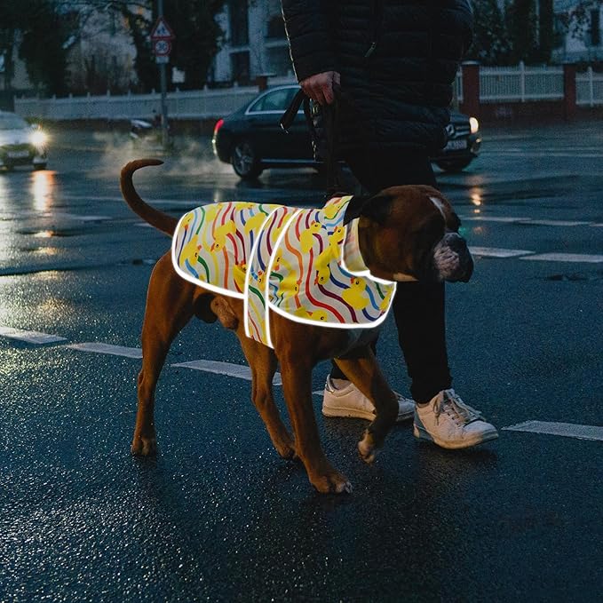 Dog Raincoat for Medium Dogs Waterproof Hooded Rain Jacket with Reflective Strips Leash Hole & Poncho Adjustable Fit (Rainbow,M)