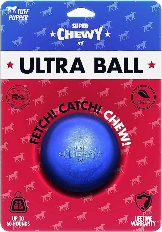 SuperChewy Tough Dog Ball Toy | Strong Natural Rubber | Great Dog Fetch Toy | Chew Toy for Dogs | Ultra Durable Chew Toy for Aggressive Chewers
