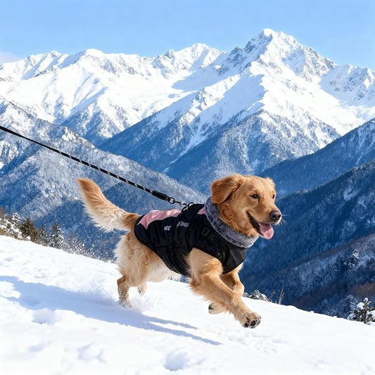 Dog Coat for Medium Large Dogs,Waterproof Reflective Dog Winter Jacket with Harness, Fleece Snowsuit,Warm Pet Winter Coat(Pink-XL)