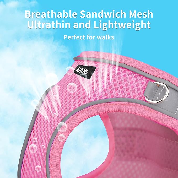 AIITLE Step in Dog Harness and Leash Set - Summer No Pull Escape Proof Vest Harnesses with Soft Mesh and Reflective Bands, Adjustable Pet Outdoor Harnesses for Small and Medium Dogs Pure Pink M