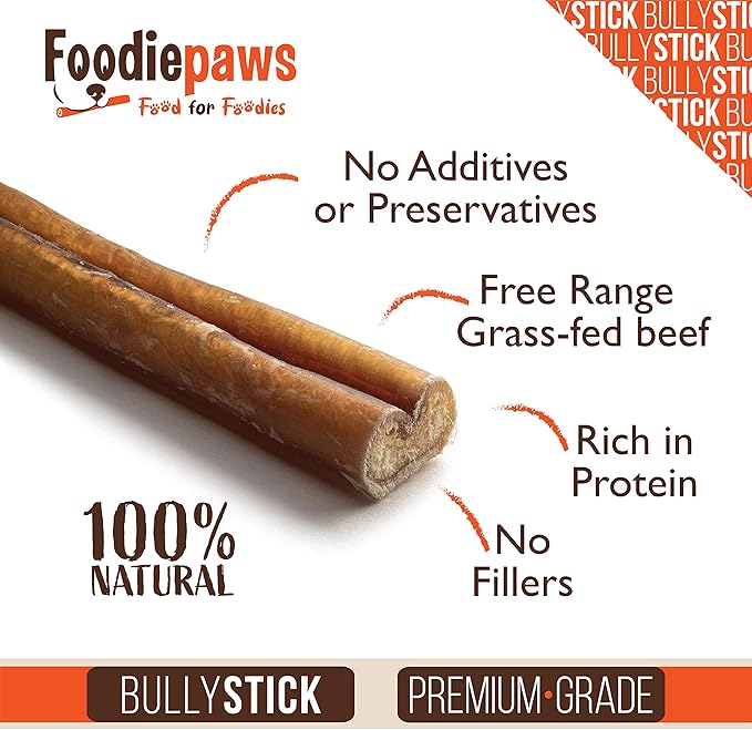 FOODIEPAWS 6 Inch Jumbo Bully Sticks for Dogs, 15 Pack | High Protein, All Natural Grass-Fed Beef Chews | Rawhide-Free, Fully Digestible & Long Lasting Treats | Perfect for Large Dogs
