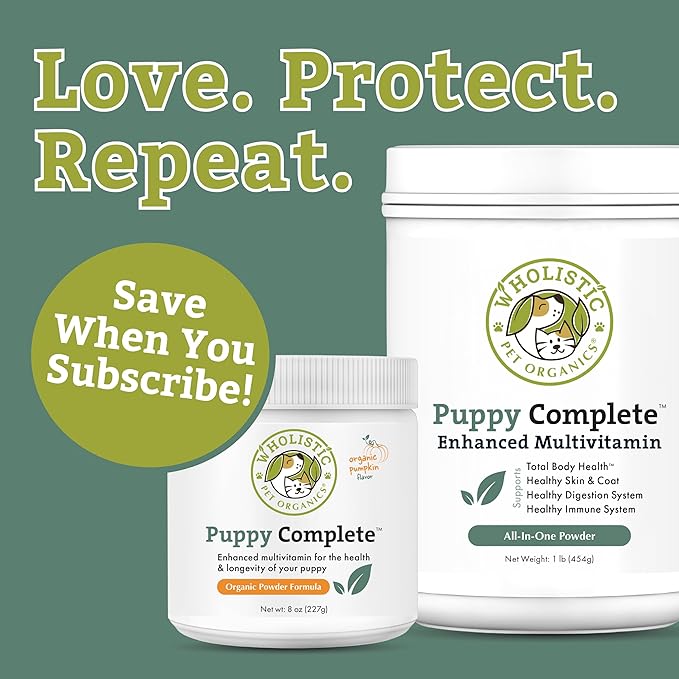 Wholistic Pet Organics Puppy Complete - Dog Multivitamin Powder - 8 Oz - Daily Dog Vitamins & Supplements for Homemade Food - Immune System, Skin, Coat & Overall Health - Small and Large Breed Puppies