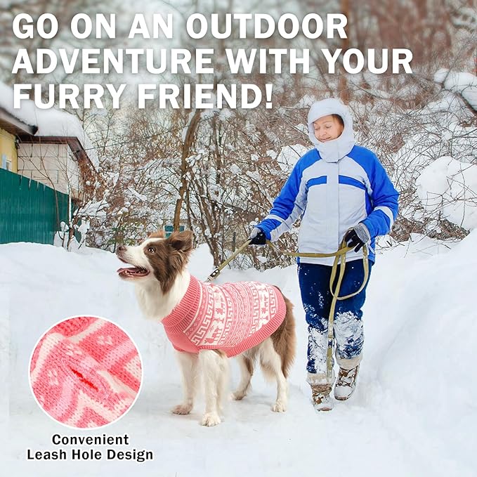 SCENEREAL Turtleneck Dog Sweater for Small Medium Large Dogs Girls Boys, Knit Pet Pullover Puppy Clothes Cold Weather Coats, Holiday Outfits Sweatshirt for Christmas, Pink ML