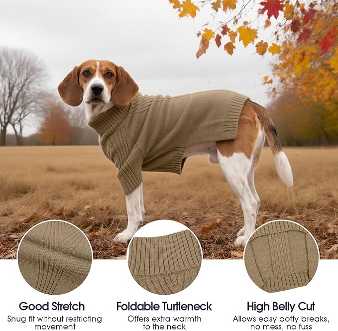 IECOii Dachshund Sweater,Turtleneck Dog Sweater for Small Medium Dogs Girl Boy,Stretchy & Breathable,Warm Knitted Pullover Coat,High Neck Knitwear for Cold Weather Indoor & Outdoor Wear (Camel,M)