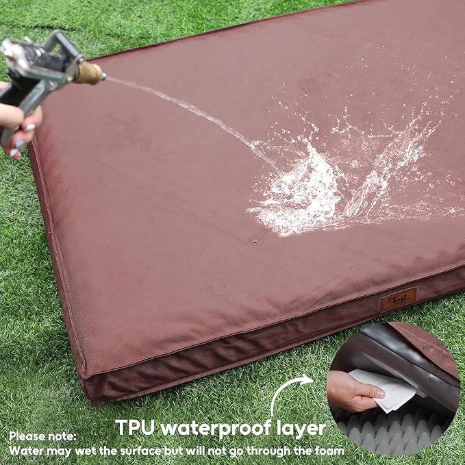 Outdoor Dog Bed for Small Dogs & Cats, Waterproof Dog Crate Mat Orthopedic Egg Crate Foam with Washable Removable Oxford Cover, Pink