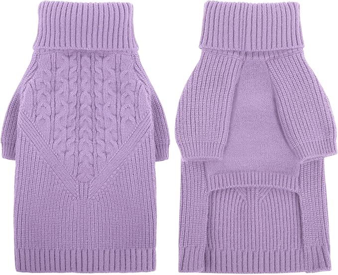 Queenmore Dog Sweater, Puppy Sweater for Small Dogs,Warm Winter Fall Dog Sweaters for Dog Girls Boys, Solid Turtleneck Knit Sweater for Large Medium Dogs,Long Sleeves Christmas Dog Sweater Lilac,M