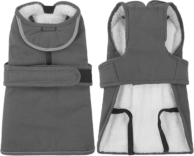 Kuoser Canvas Dog Coat, Warm Dog Jacket Reflective Fleece Pet Cold Weather Coat, Warm Doggie Clothes Waterproof Winter Vest with Zipper Leash Hole for Small Medium Large Dogs, Grey XL