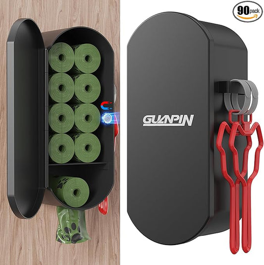 Dog Poop Bag Dispenser Wall Mount with 2Pcs Holders, Magnetic Door Closure,Metal,Corrosion-resistant,High Capacity,Suitable for Indoor, Outdoor, Parks, Beaches, Courtyards, Excluding bag rolls